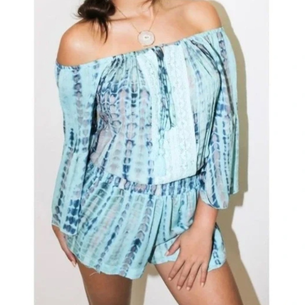Khush Clothing Teal Tie Dye Strapless Romper